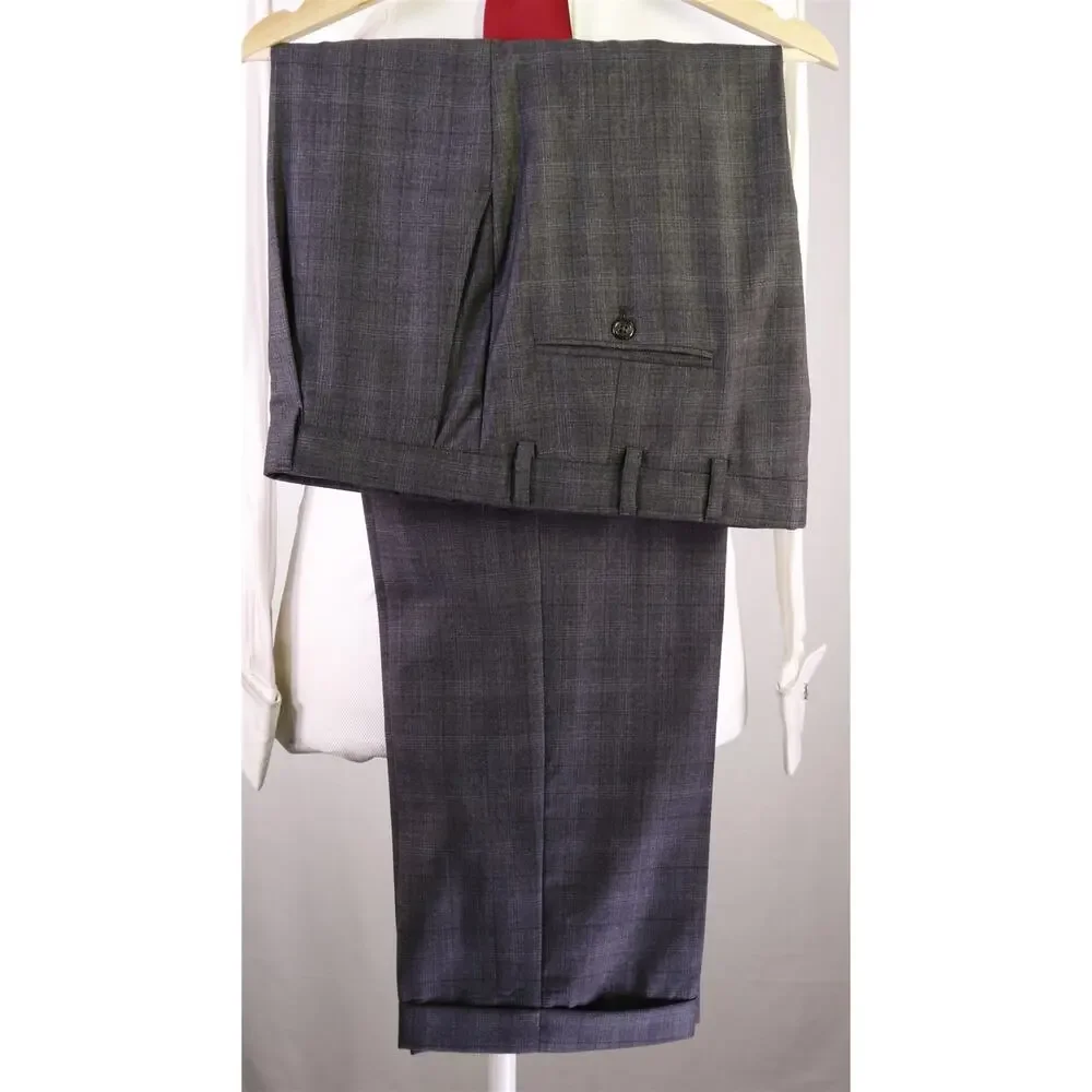 Hart Schaffner Marx Very Recent Gray Windowpane Plaid 2-Btn Wool Suit 44L